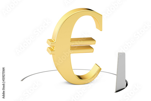 Euro currency symbol with cutting saw. Financial risk concept, 3D rendering