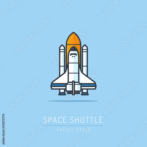 Space shuttle and rockets vector illustration in flat linework style