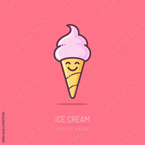 Happy ice cream cone cartoon mascot character vector illustration