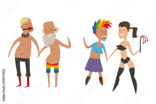 Homosexual gay and lesbian people marriage man, woman couples family and colors free love ceremony community characters tolerance symbol vector illustration.