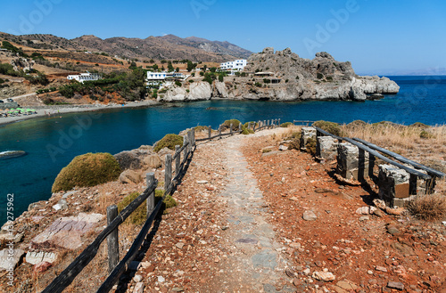 Footpath to blue lagoon of Aghios Pavlos town on Crete island, Greece photo