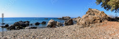 Rocky coastline with turquoise lagoon near Paleochora town on Crete island, Greece