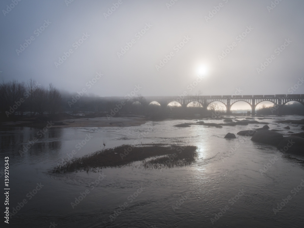 Fototapeta premium rva, richmond, aerial, drone, virginia, james river, cemetery, train, train bridge