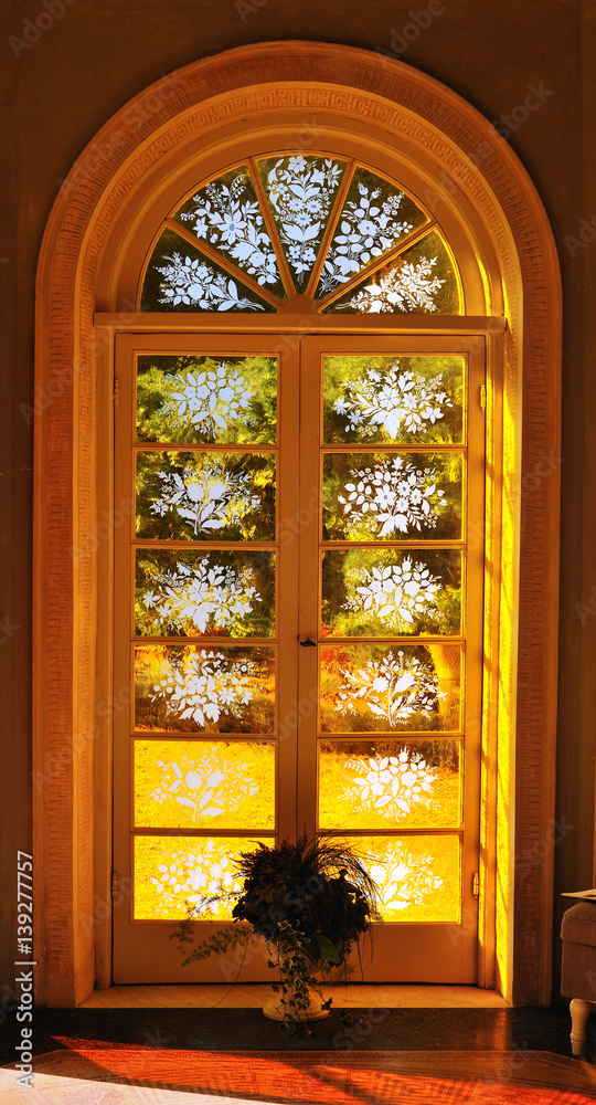 classic windows door in interior with sun lights