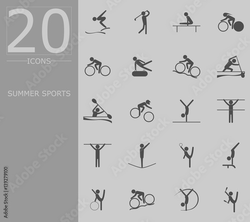 eps 10 vector set of summer sport icons. Silhouette sport signs collection. Indoor and outdoor activities, single and team sport included. Graphic illustration clip art for design, mobile, web, print