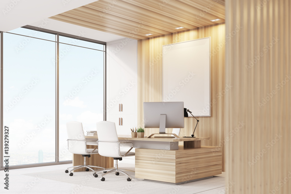 Fototapeta premium Elegant CEO room interior, poster, window