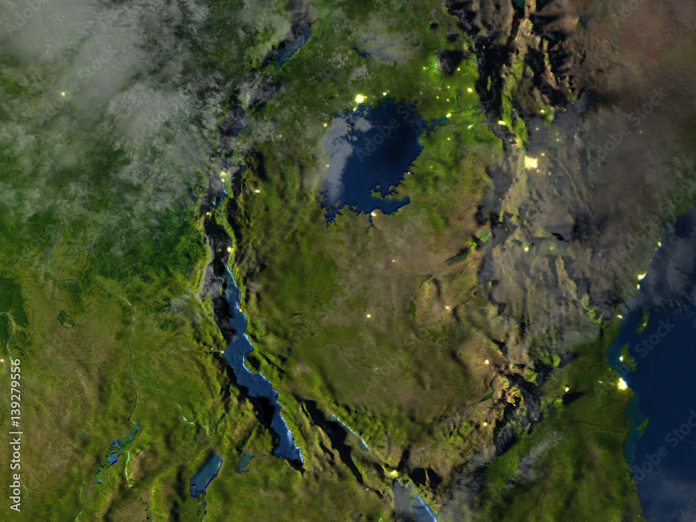 Tanzania region at night on planet Earth