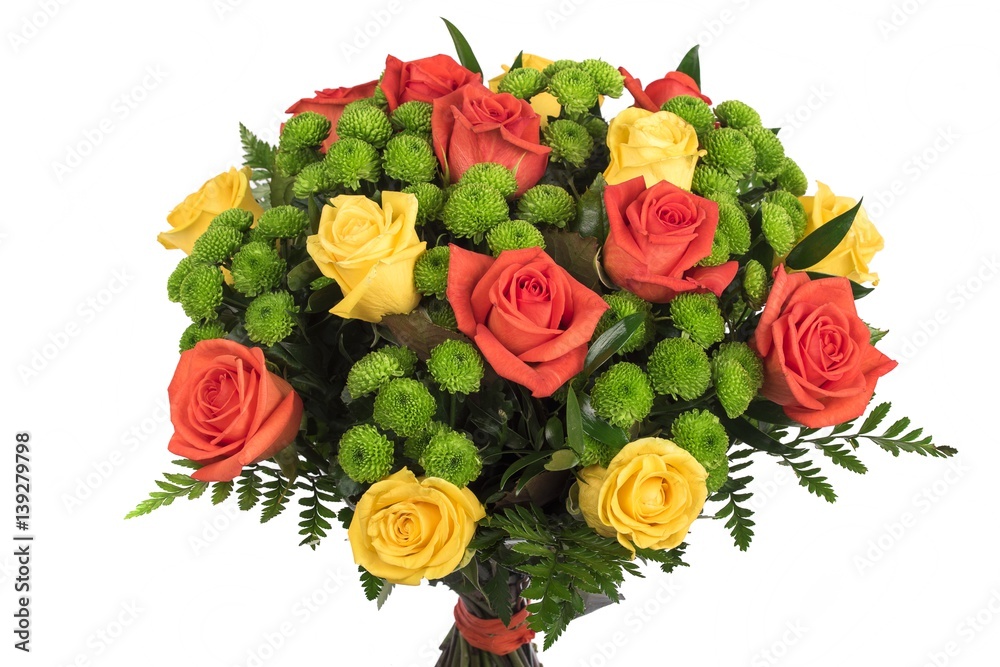 Fototapeta premium Beautiful bouquet of flowers at white background isolated , Women's Day