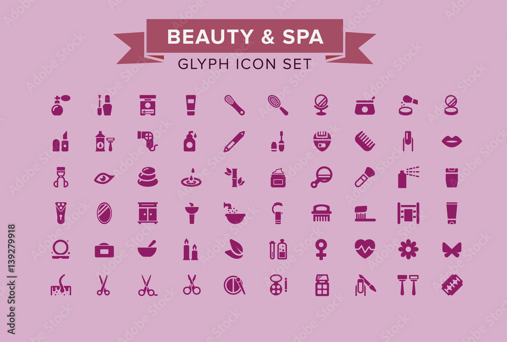 Beauty And Spa Glyph Icon Set