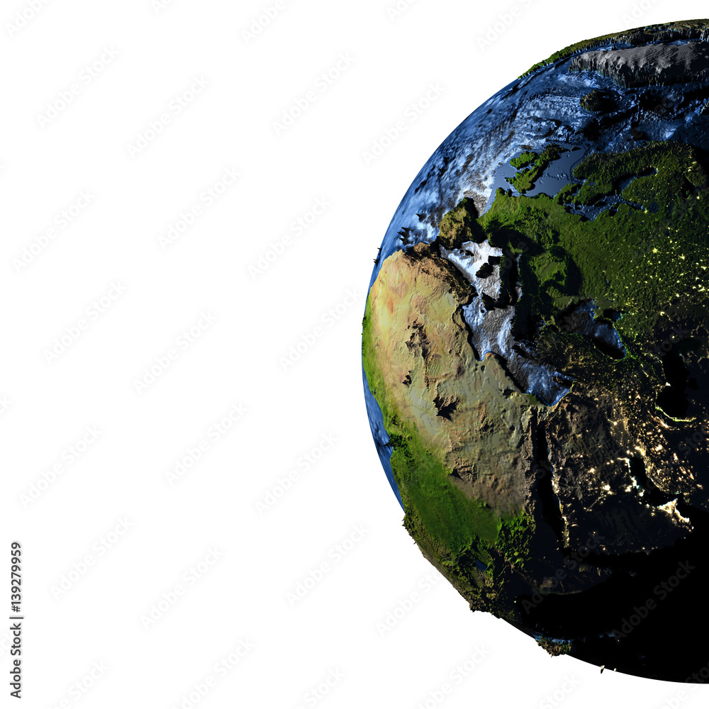 Fototapeta premium Europe on Earth with exaggerated mountains