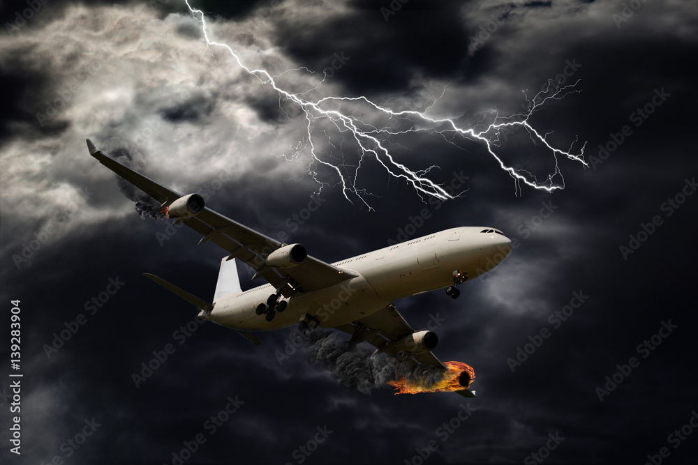 Cinematic Portrayal of Airplane With Engine Fire Cinematic Portrayal of Airplane With Engine Fire