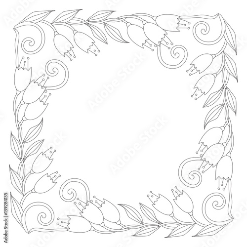 Coloring page with vintage flowers. Black and white. Handrawn ornament.