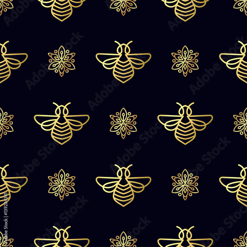 Seamless pattern with insect. Bee texture for corporate identity, packaging luxury brand product, eco-cosmetic, soap, medical product and honey. Style thin line. Decor for smartphone surface design