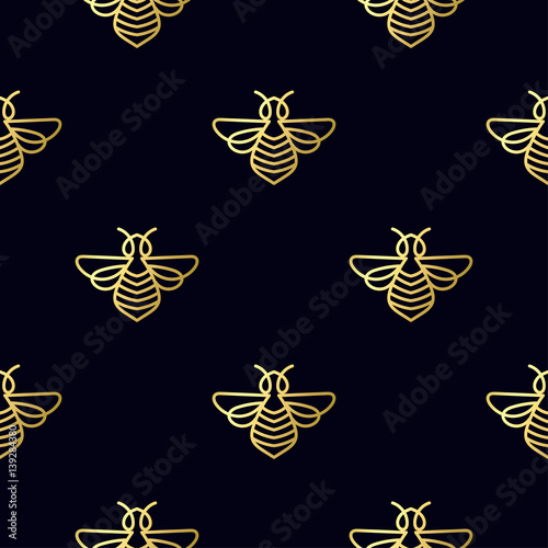Seamless pattern with insect. Bee texture for corporate identity, packaging luxury brand product, eco-cosmetic, soap, medical product and honey. Style thin line. Decor for smartphone surface design
