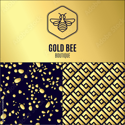 Wallpaper Mural Logo with insect. Badge Bee for corporate identity, packaging luxury brand, eco-cosmetic, soap, medical product and honey. Trend style thin line. Texture for wrapping, textiles, surface design Torontodigital.ca