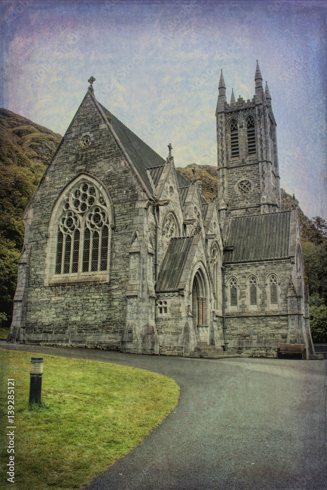 Kylemore Abbey in Connemara mountains, Ireland