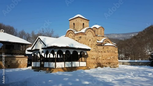 Saint John the Evangelist Monastery near Poganovo Village, Serbia in snow UHD 4K photo