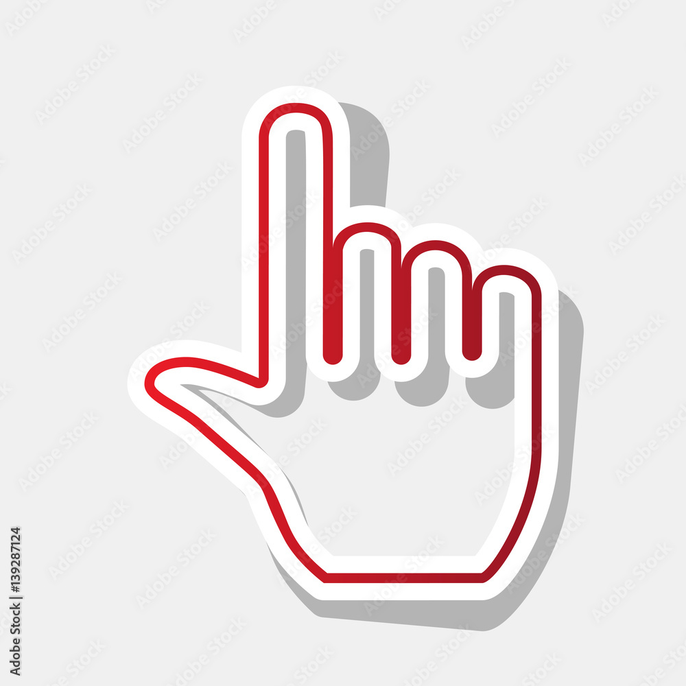 Hand sign illustration. Vector. New year reddish icon with outside stroke and gray shadow on light gray background. Hand sign illustration. Vector. New year reddish icon with outside stroke and gray shadow on light gray background.