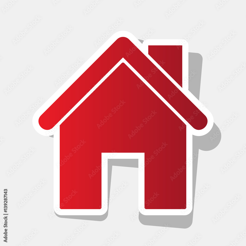 Home silhouette illustration. Vector. New year reddish icon with outside stroke and gray shadow on light gray background. Home silhouette illustration. Vector. New year reddish icon with outside stroke and gray shadow on light gray background.