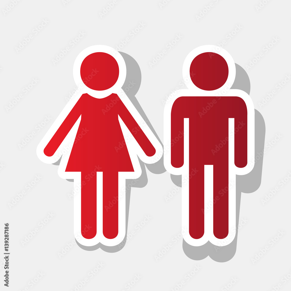 Male and female sign. Vector. New year reddish icon with outside stroke and gray shadow on light gray background. Male and female sign. Vector. New year reddish icon with outside stroke and gray shadow on light gray background.
