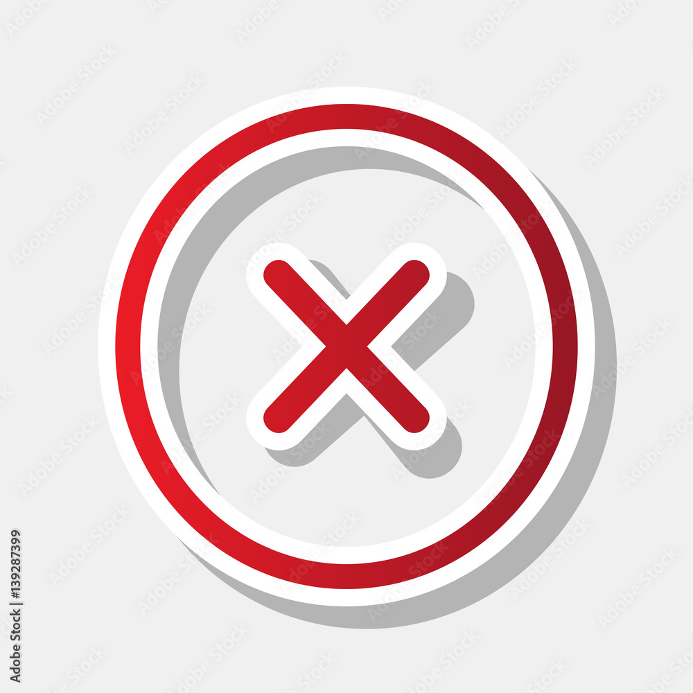Cross sign illustration. Vector. New year reddish icon with outside stroke and gray shadow on light gray background. Cross sign illustration. Vector. New year reddish icon with outside stroke and gray shadow on light gray background.