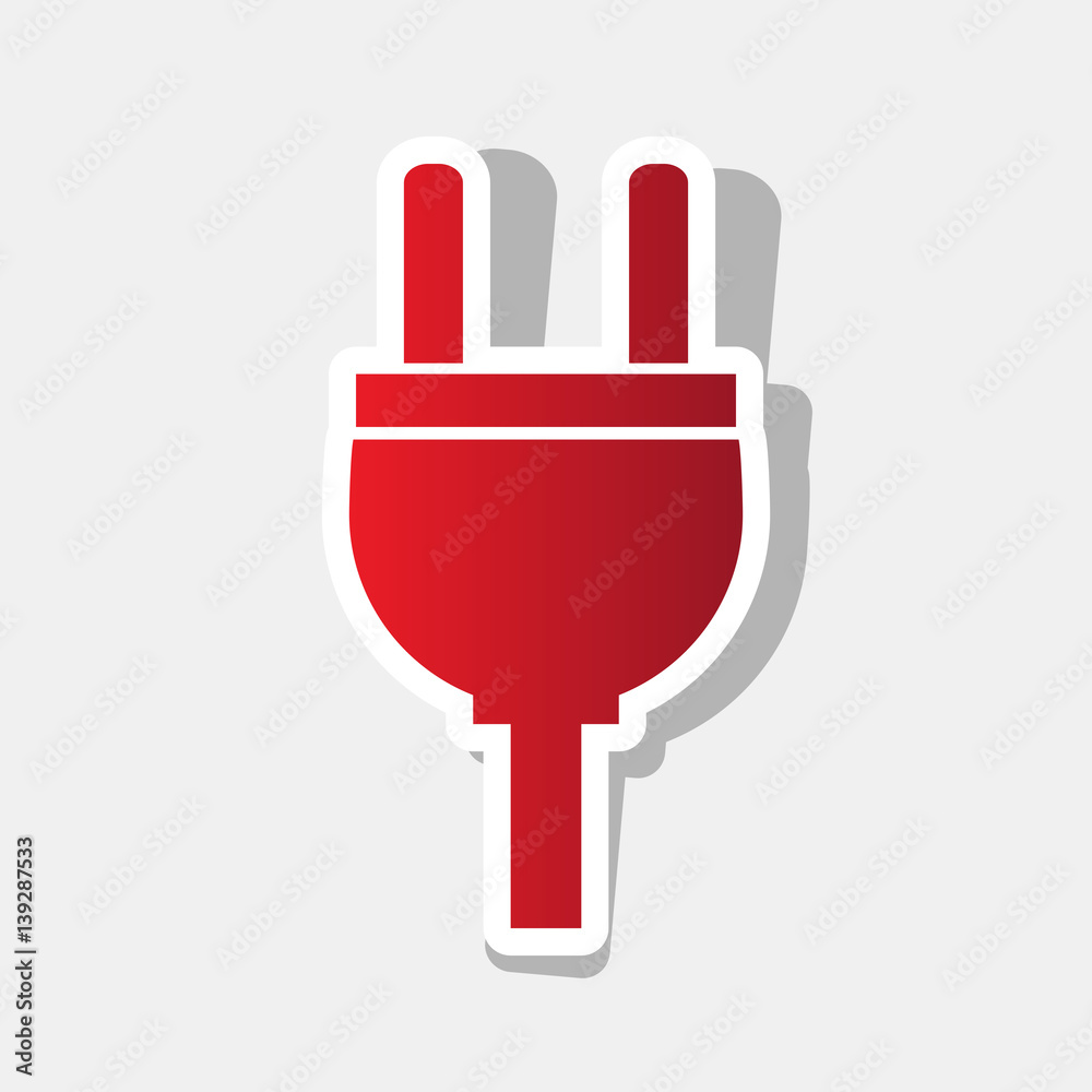 Socket sign illustration. Vector. New year reddish icon with outside stroke and gray shadow on light gray background. Socket sign illustration. Vector. New year reddish icon with outside stroke and gray shadow on light gray background.
