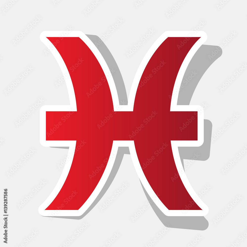 Fototapeta premium Pisces sign illustration. Vector. New year reddish icon with outside stroke and gray shadow on light gray background.