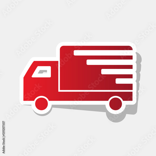 Delivery sign illustration. Vector. New year reddish icon with outside stroke and gray shadow on light gray background.