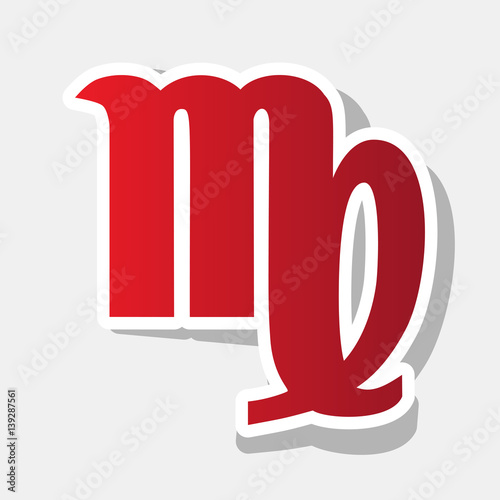 Virgo sign illustration. Vector. New year reddish icon with outside stroke and gray shadow on light gray background.