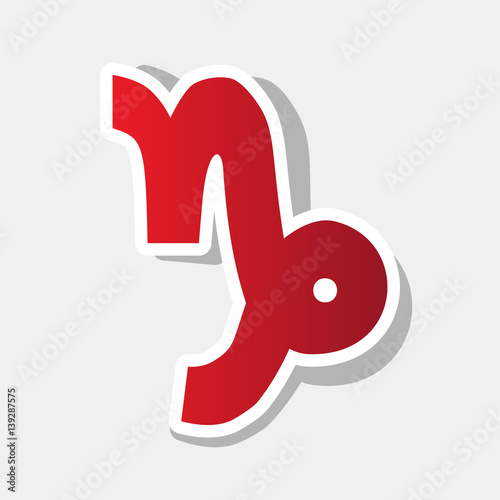 Capricorn sign illustration. Vector. New year reddish icon with outside stroke and gray shadow on light gray background.