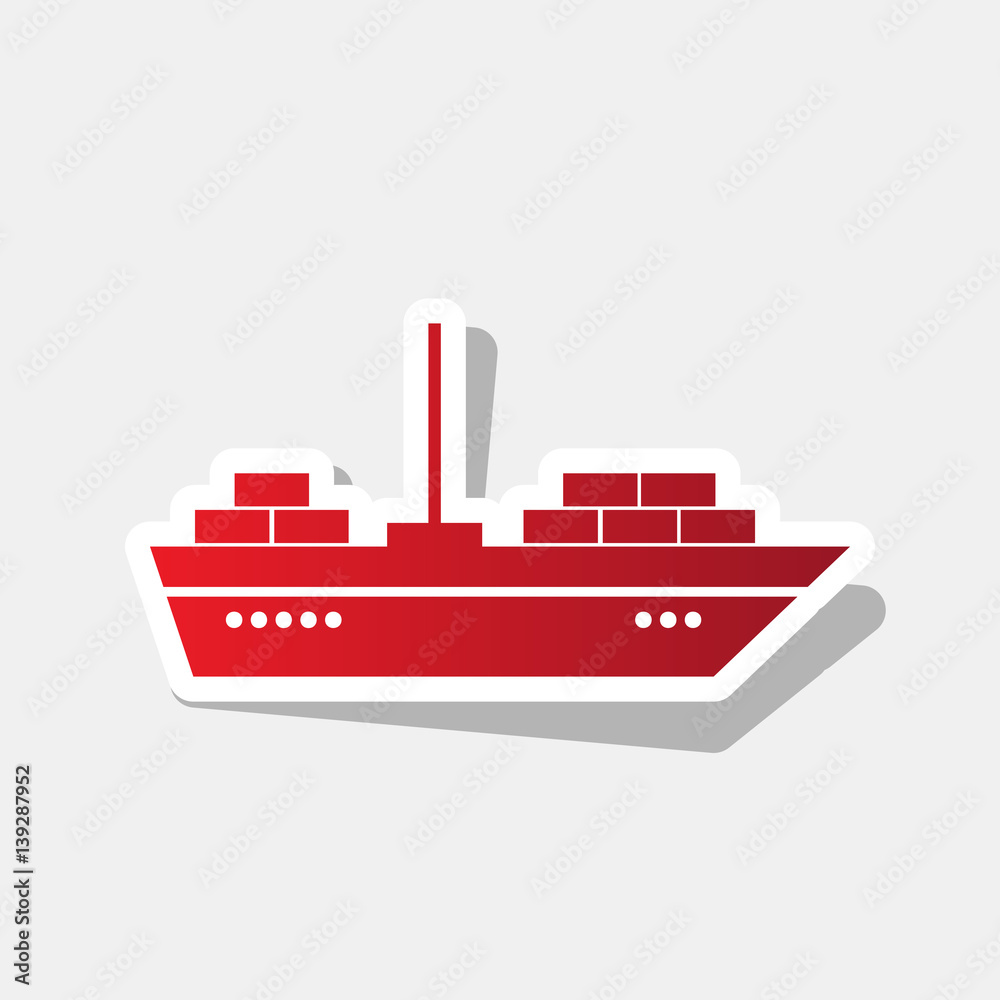 Obraz premium Ship sign illustration. Vector. New year reddish icon with outside stroke and gray shadow on light gray background.