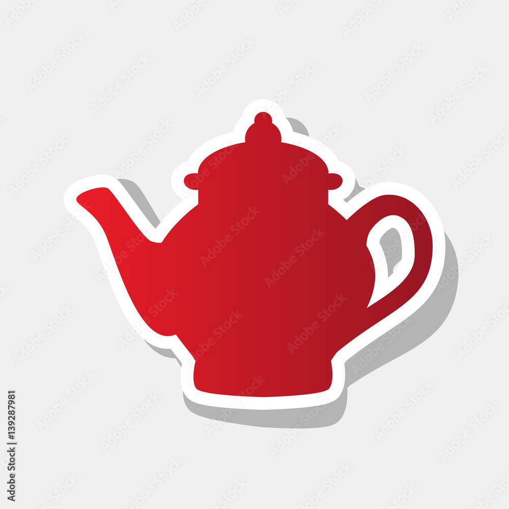 Tea maker sign. Vector. New year reddish icon with outside stroke and gray shadow on light gray background. Tea maker sign. Vector. New year reddish icon with outside stroke and gray shadow on light gray background.