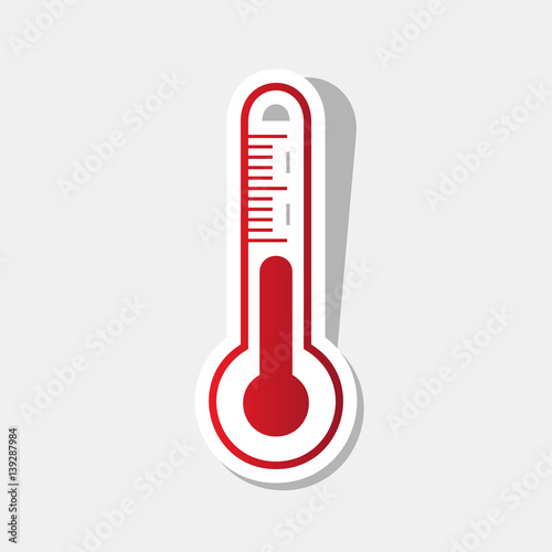 Meteo diagnostic technology thermometer sign. Vector. New year reddish icon with outside stroke and gray shadow on light gray background.