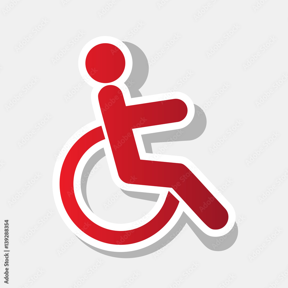 Disabled sign illustration. Vector. New year reddish icon with outside stroke and gray shadow on light gray background. Disabled sign illustration. Vector. New year reddish icon with outside stroke and gray shadow on light gray background.