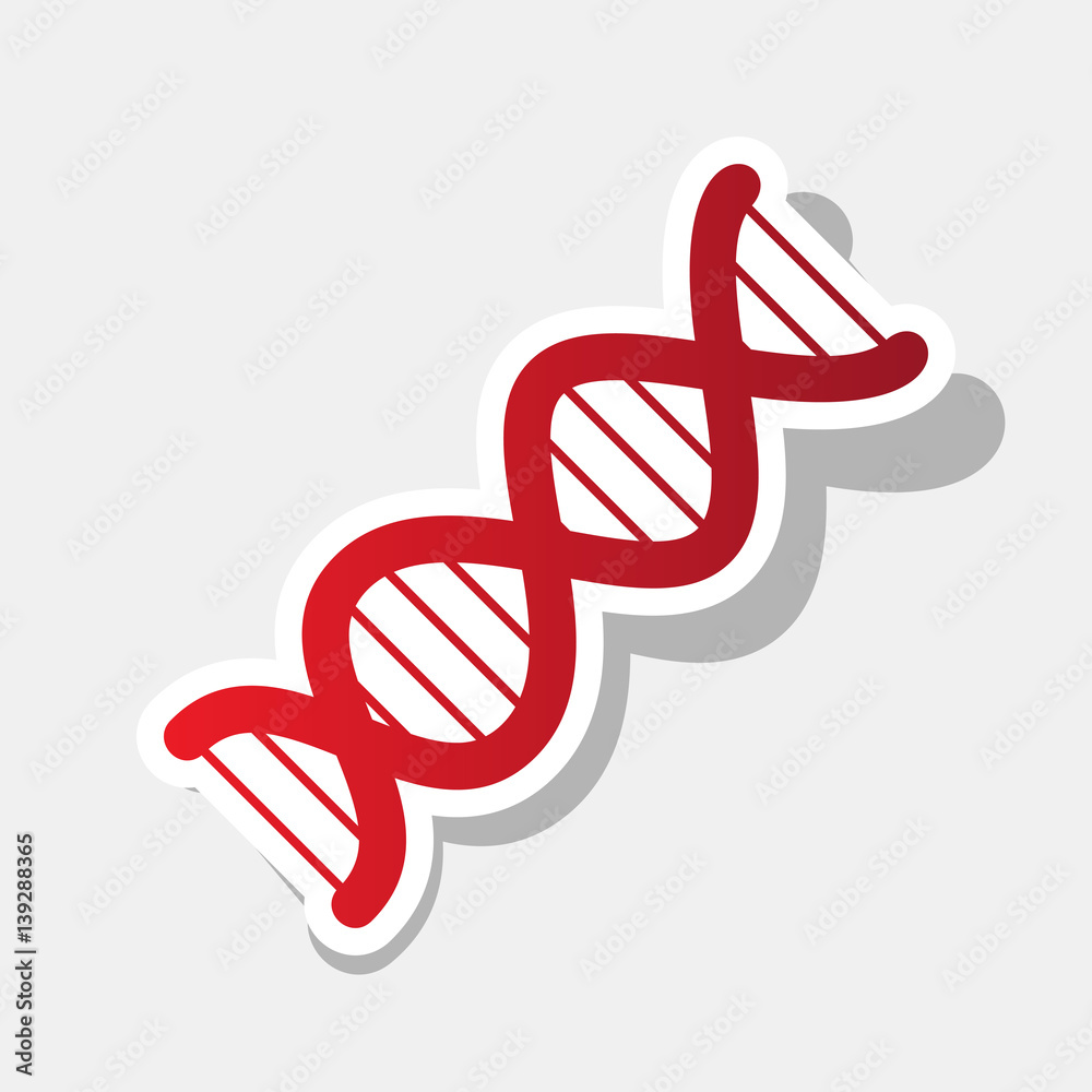 The DNA sign. Vector. New year reddish icon with outside stroke and gray shadow on light gray background. The DNA sign. Vector. New year reddish icon with outside stroke and gray shadow on light gray background.