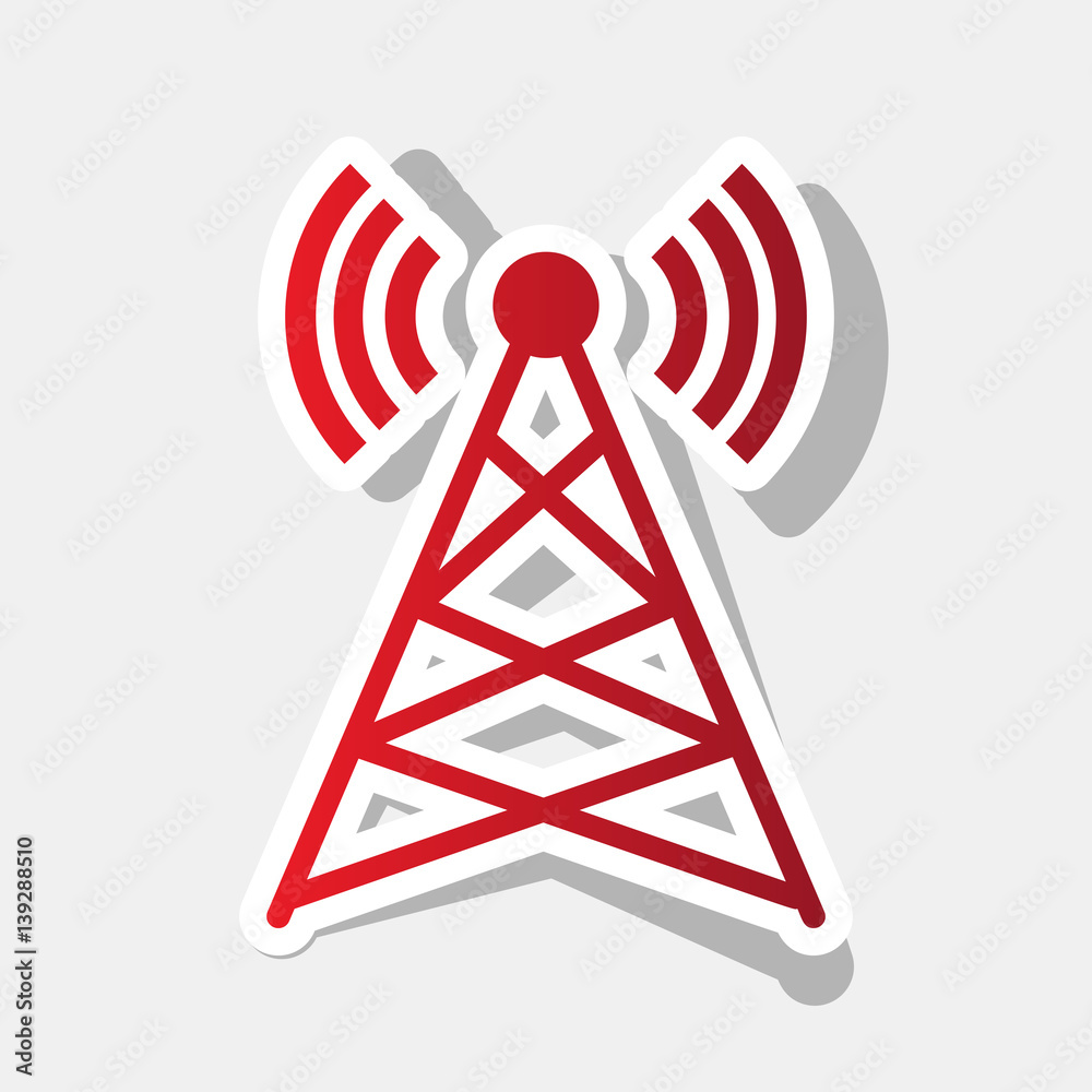 Antenna sign illustration. Vector. New year reddish icon with outside stroke and gray shadow on light gray background. Antenna sign illustration. Vector. New year reddish icon with outside stroke and gray shadow on light gray background.