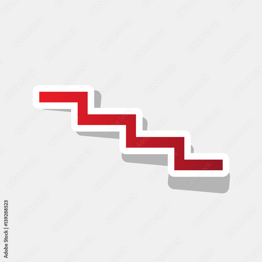 Stair down sign. Vector. New year reddish icon with outside stroke and gray shadow on light gray background. Stair down sign. Vector. New year reddish icon with outside stroke and gray shadow on light gray background.