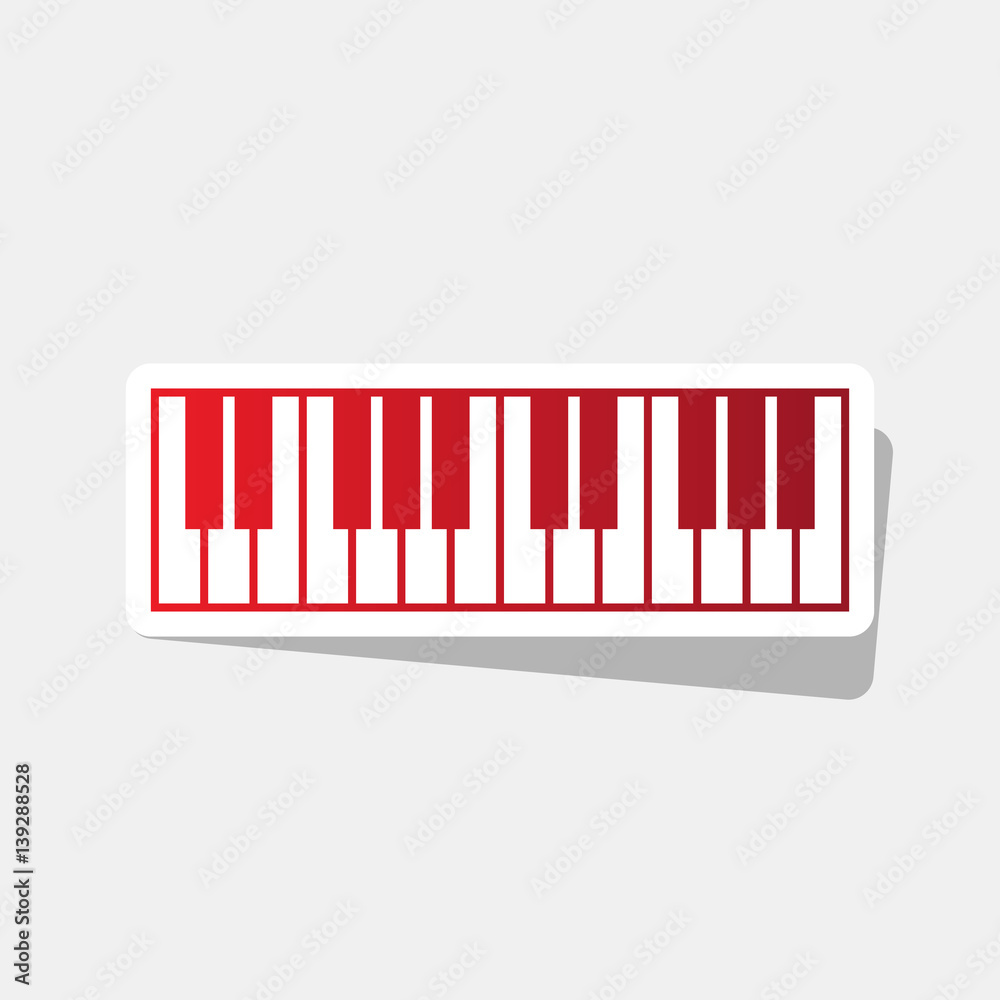 Piano Keyboard sign. Vector. New year reddish icon with outside stroke and gray shadow on light gray background.