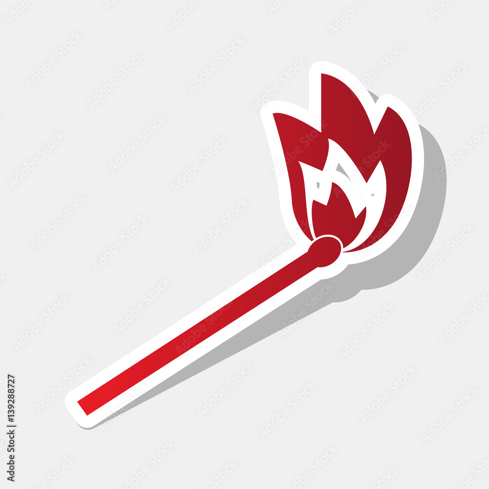 Match sign illustration. Vector. New year reddish icon with outside stroke and gray shadow on light gray background.