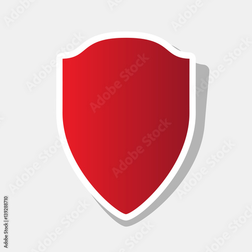 Shield sign illustration. Vector. New year reddish icon with outside stroke and gray shadow on light gray background.