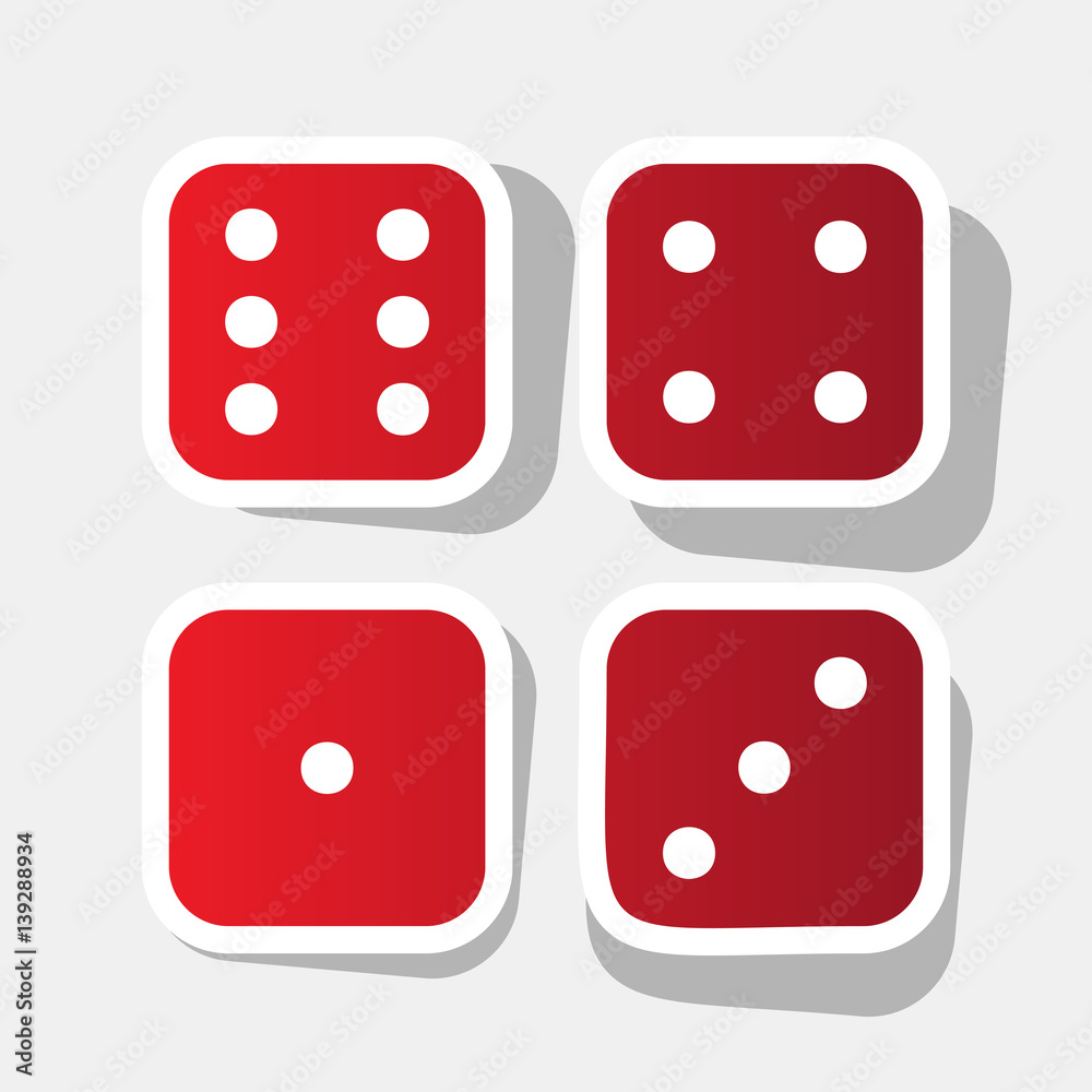 Devils bones, Ivories sign. Vector. New year reddish icon with outside stroke and gray shadow on light gray background. Devils bones, Ivories sign. Vector. New year reddish icon with outside stroke and gray shadow on light gray background.