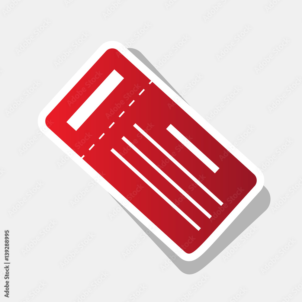 Ticket simple sign. Vector. New year reddish icon with outside stroke and gray shadow on light gray background.