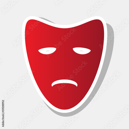 Tragedy theatrical masks. Vector. New year reddish icon with outside stroke and gray shadow on light gray background.