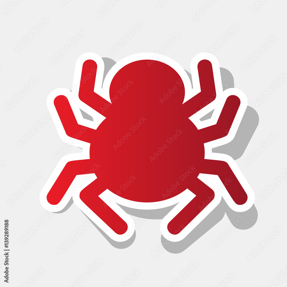 Spider sign illustration. Vector. New year reddish icon with outside stroke and gray shadow on light gray background. Spider sign illustration. Vector. New year reddish icon with outside stroke and gray shadow on light gray background.