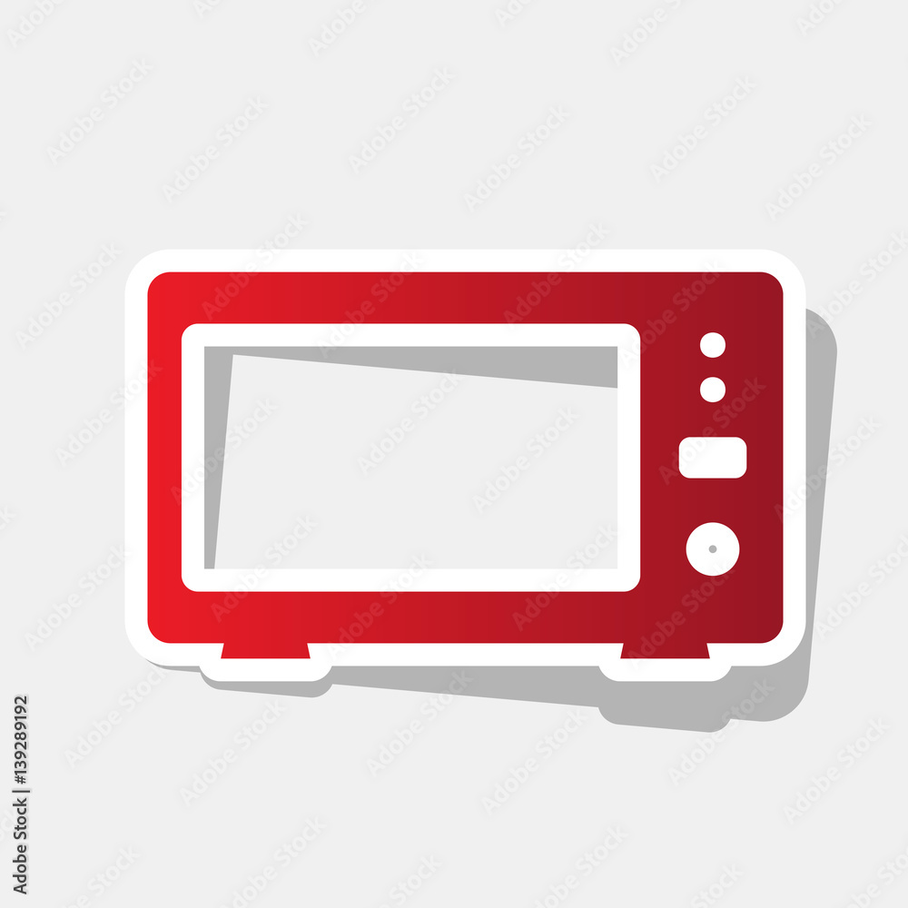 Microwave sign illustration. Vector. New year reddish icon with outside stroke and gray shadow on light gray background. Microwave sign illustration. Vector. New year reddish icon with outside stroke and gray shadow on light gray background.