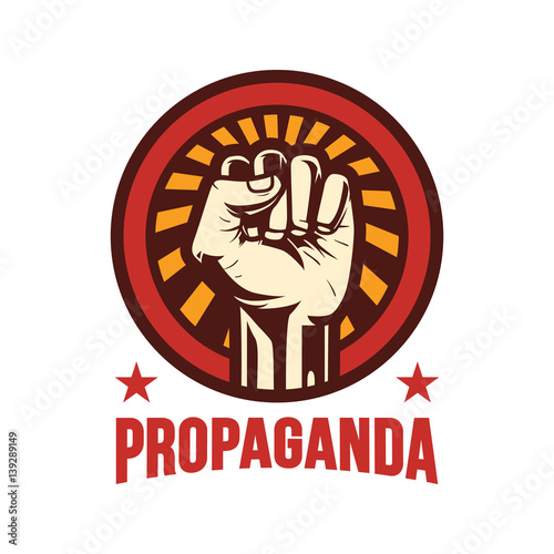 Propaganda poster style revolution fist raised in the air