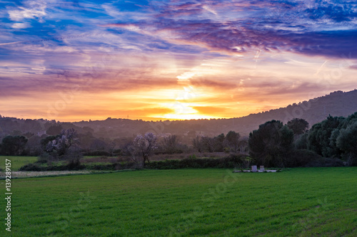 Sunset over beautiful majorca landscape