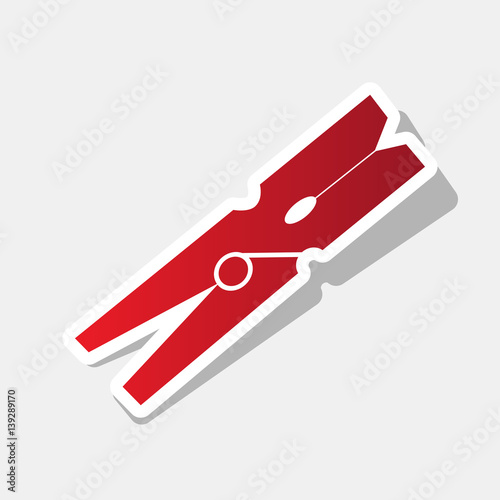 Clothes peg sign. Vector. New year reddish icon with outside stroke and gray shadow on light gray background.