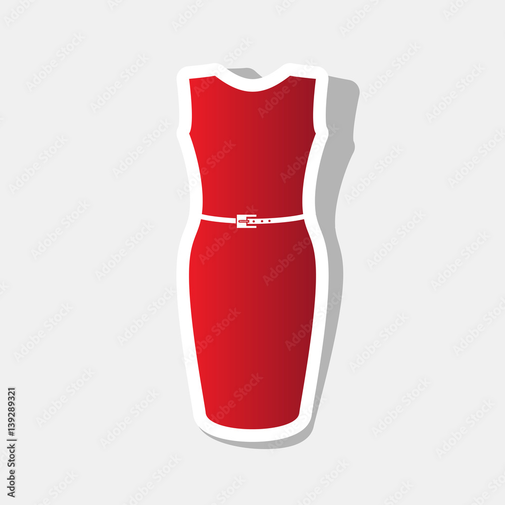 Dress sign illustration. Vector. New year reddish icon with outside stroke and gray shadow on light gray background. Dress sign illustration. Vector. New year reddish icon with outside stroke and gray shadow on light gray background.