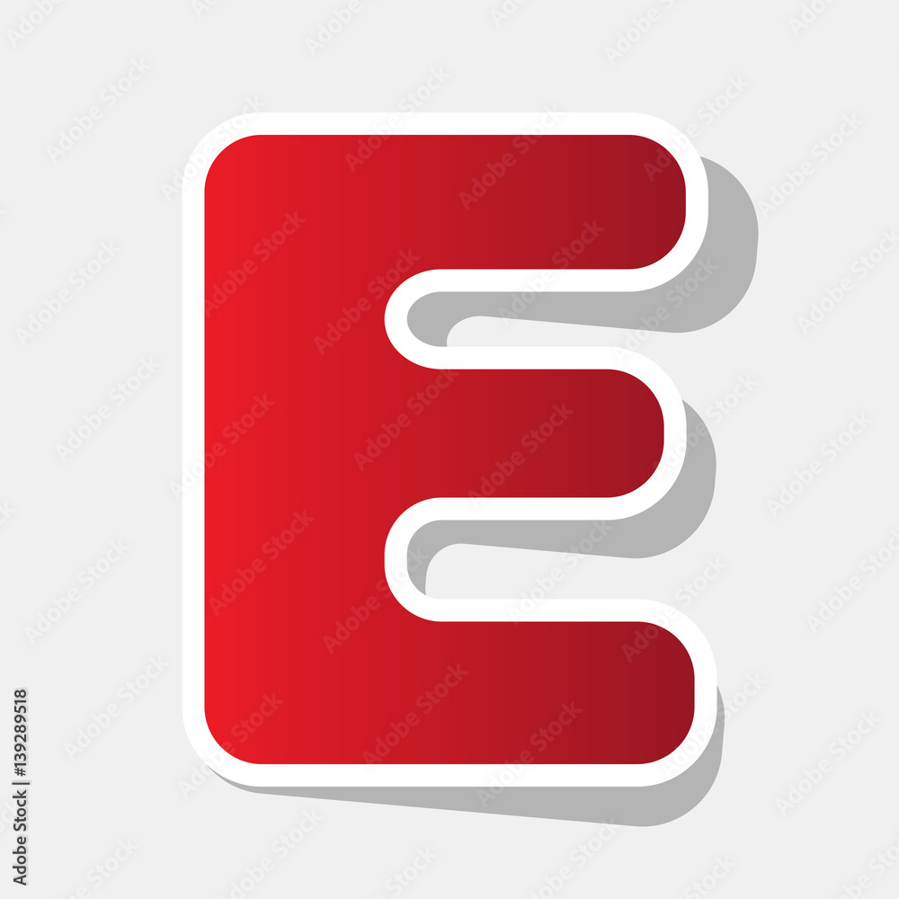 Letter E sign design template element. Vector. New year reddish icon with outside stroke and gray shadow on light gray background. Letter E sign design template element. Vector. New year reddish icon with outside stroke and gray shadow on light gray background.